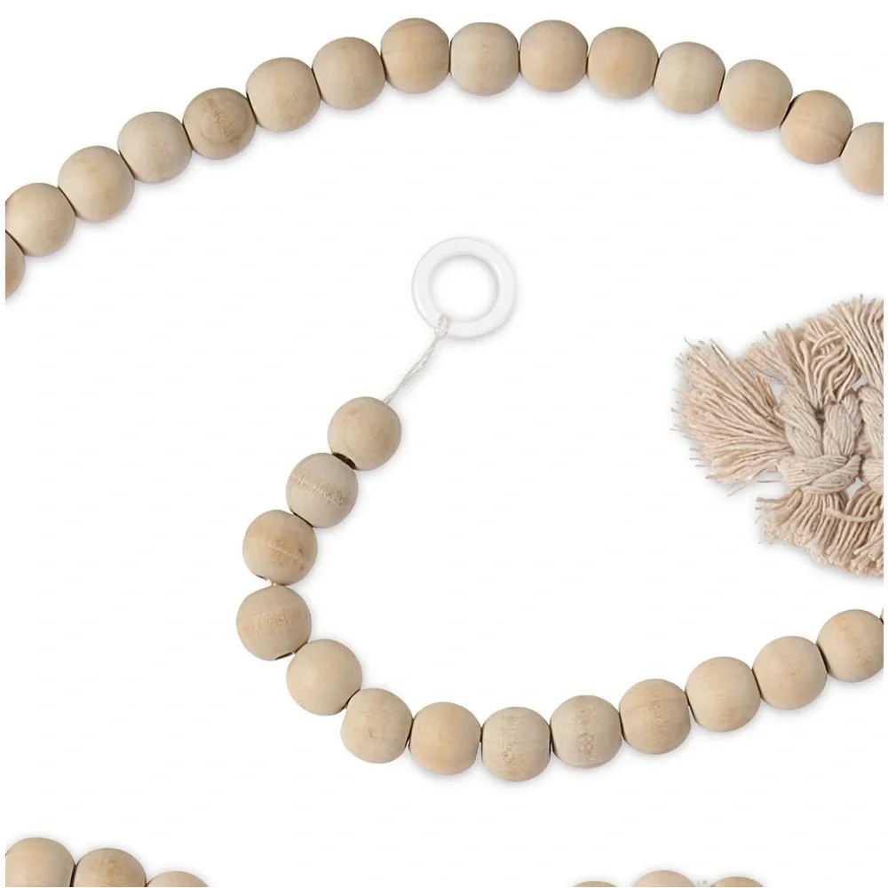Holiday Time Wood Bead Garland with Natural Tassels, 6'